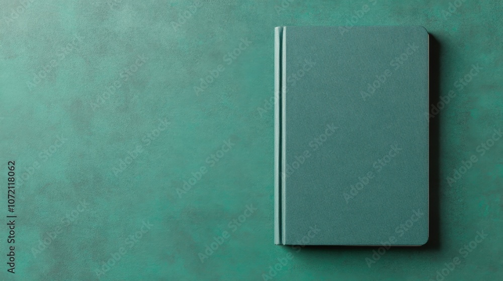 Poster a green textured notebook rests on a matching background, showcasing its minimalist and elegant desi