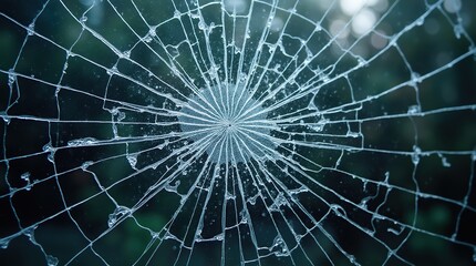 Obraz premium Close-up of shattered glass window with intricate cracks