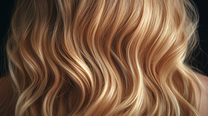 Fototapeta premium Close-up of blonde hair strands with warm, golden tones. This detailed texture captures the light and movement, symbolizing beauty, vitality, and the elegance of natural hair in a soft and radiant way
