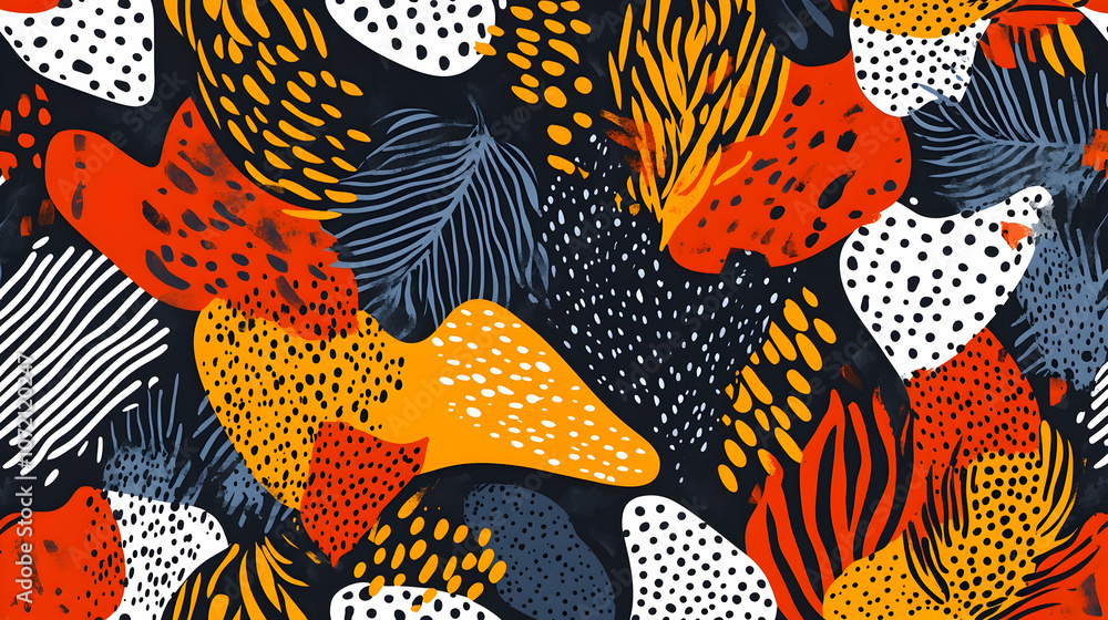 Poster abstract seamless pattern with colorful organic shapes and textures.