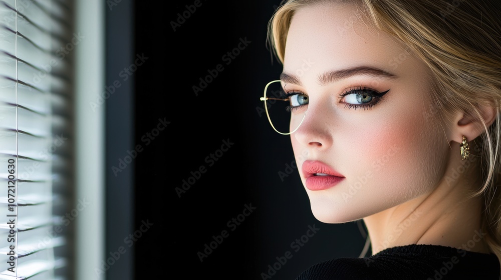 Poster a portrait photographer using a combination of natural light from a window and a softbox to illumina
