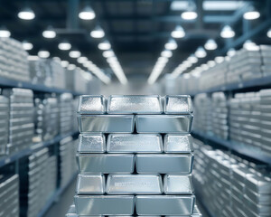 Large stockpile of platinum ingots stored in a highsecurity facility, symbolizing immense value