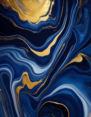 Obraz premium High-Resolution Abstract Fluid Art in Navy Blue and Gold with Marble Texture