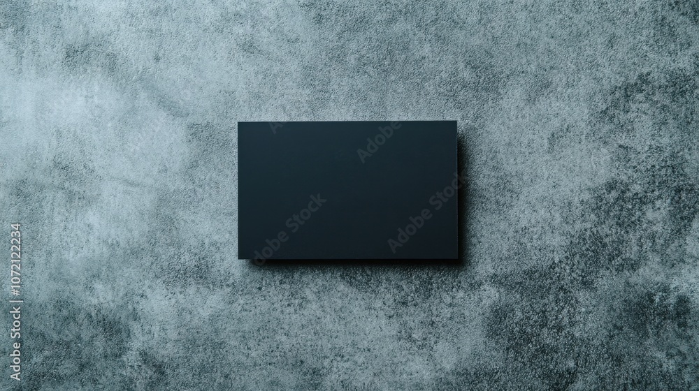 Poster a sleek black rectangular object rests on a textured gray background, emphasizing minimalism and mod