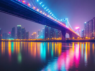 Naklejka premium suspension bridge at night