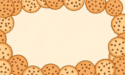 An artistic depiction of a cookie frame, showcasing an array of deliciously designed biscuits, ideal for enhancing festive or culinary themes.