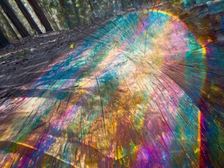Rainbow Wood Stump in Forest