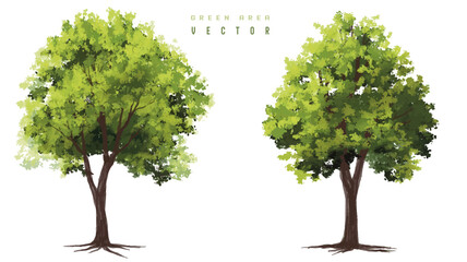 Obraz premium Vertor set of green tree,plants side view for landscape elevations,element for backdrop,eco environment concept design,watercolor greenery scene,shrub