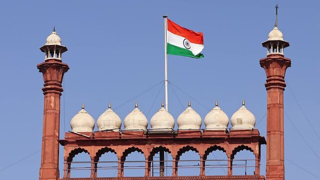 Beautiful architecture of Red Fort also known as Lal Qila, famous travel destination in New Delhi, India.