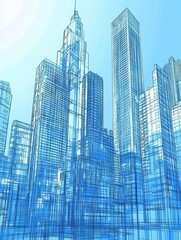 Fototapeta premium Digital Cityscape Blueprint