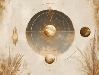 Naklejka premium Celestial Harmony: A Golden Cosmic Canvas