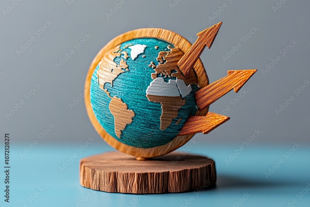 Poster A simple 2D illustration of a globe with arrows pointing to different continents, representing global travel