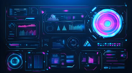 Fototapeta premium Futuristic HUD interface with glowing elements and data visualizations.