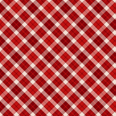 Plaid with twill weave repeat pattern.Gingham seamless pattern in red and white.Checkered tartan Geometric graphic vector illustration background design for fabric and print.