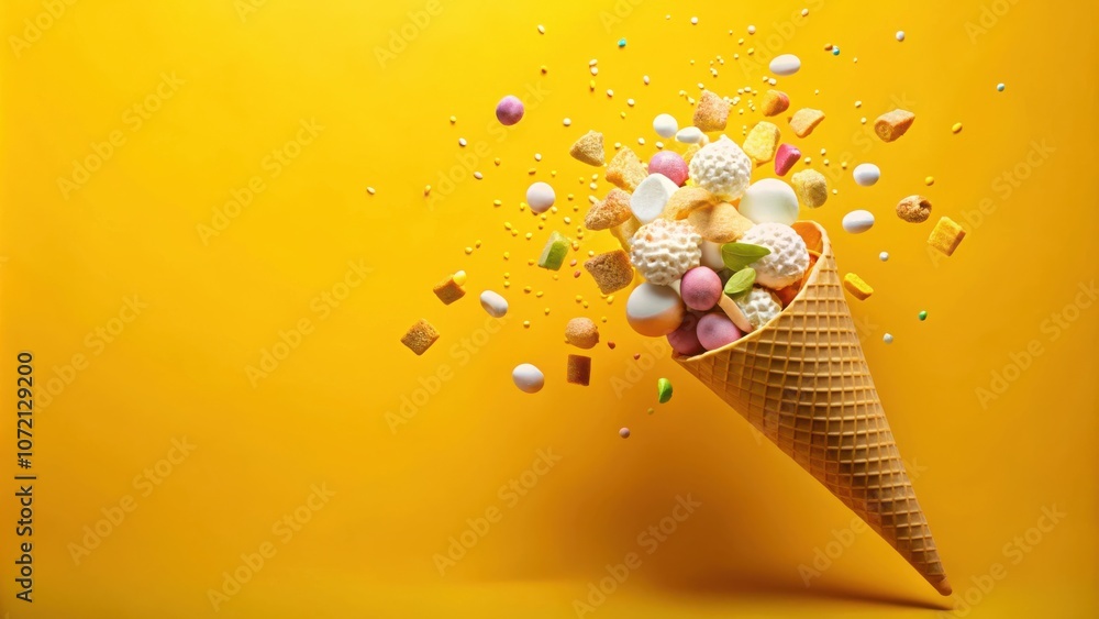 Aufkleber a waffle cone overflowing with a delightful assortment of colorful candies and sprinkles, creating a