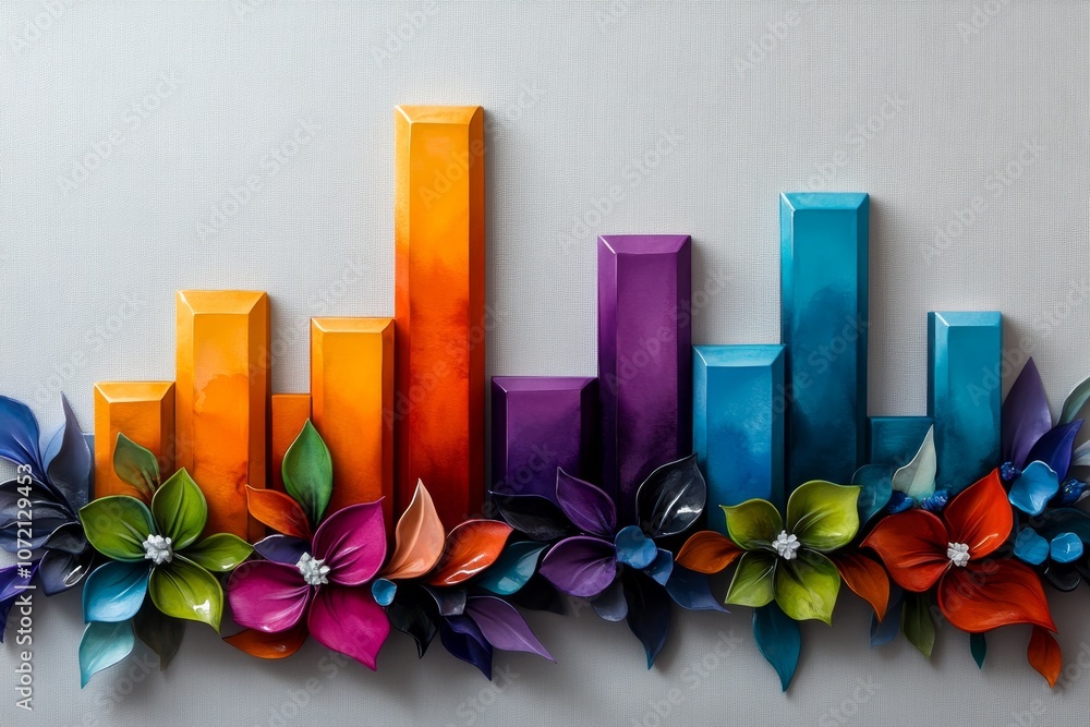 Poster A watercolor painting of a colorful bar chart and line graph, with soft brushstrokes creating a calming effect