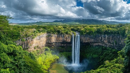 Majestic Waterfall in Lush Tropical Landscape