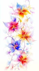 Watercolor painting of colorful flowers with white background.