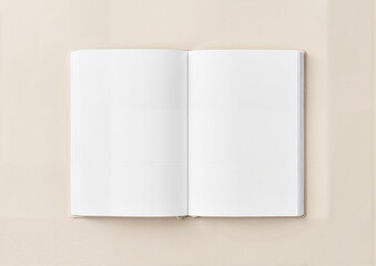 Open blank journal on neutral background