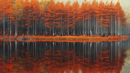 Autumnal Reflection in a Still Lake