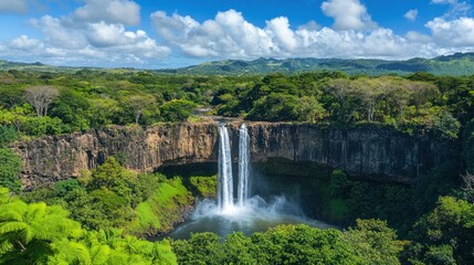 Waterfall in Lush Tropical Rainforest