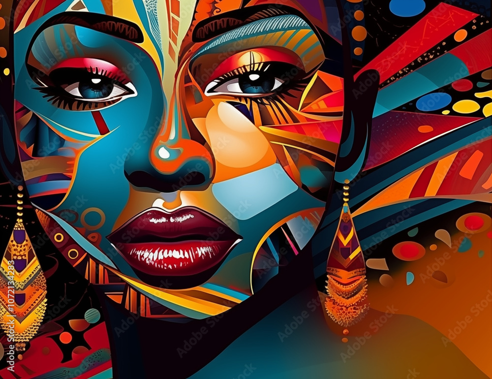Wall mural bright female portrait in colors of kwanzaa holiday black history month