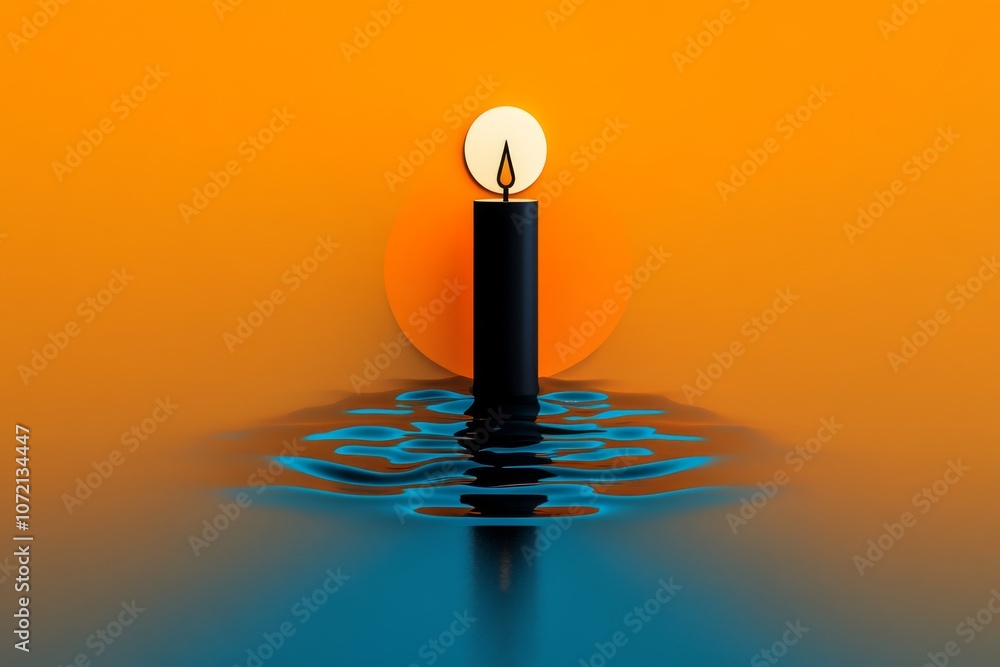 Poster Minimalist icon of a krathong floating on water with clean lines and muted colors
