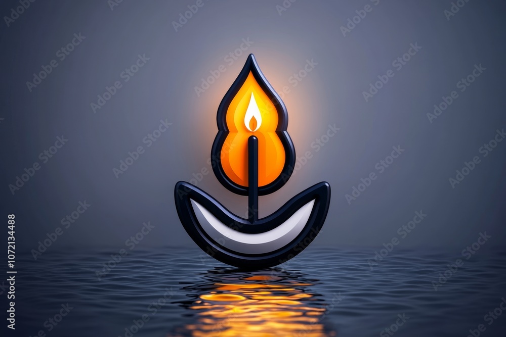 Poster Minimalist icon of a krathong floating on water with clean lines and muted colors