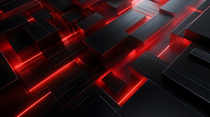 
3d rendering of black and red abstract geometric background. Scene for advertising, technology, showcase, banner, game, sport, cosmetic, business, metaverse. Sci-Fi Illustration. Product display