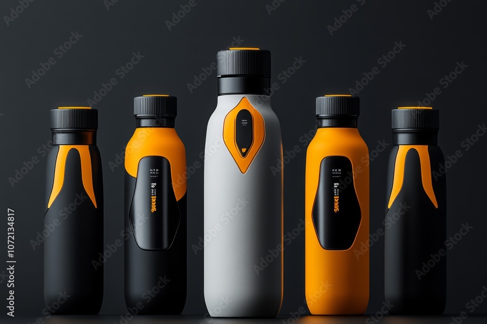 Poster minimalist product design of a sleek, modern bottle with neutral tones and a minimal label