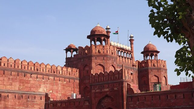 Beautiful architecture of Red Fort also known as Lal Qila, famous travel destination in New Delhi, India.