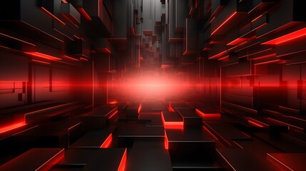 Naklejka premium 3d rendering of black and red abstract geometric background. Scene for advertising, technology, showcase, banner, game, sport, cosmetic, business, metaverse. Sci-Fi Illustration. Product display