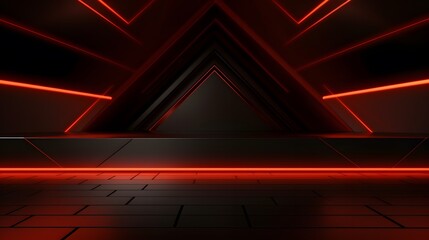 
3d rendering of black and red abstract geometric background. Scene for advertising, technology, showcase, banner, game, sport, cosmetic, business, metaverse. Sci-Fi Illustration. Product display