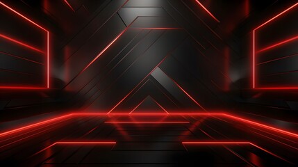 
3d rendering of black and red abstract geometric background. Scene for advertising, technology, showcase, banner, game, sport, cosmetic, business, metaverse. Sci-Fi Illustration. Product display