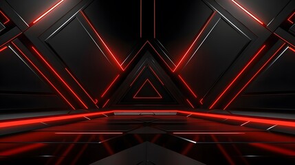 
3d rendering of black and red abstract geometric background. Scene for advertising, technology, showcase, banner, game, sport, cosmetic, business, metaverse. Sci-Fi Illustration. Product display