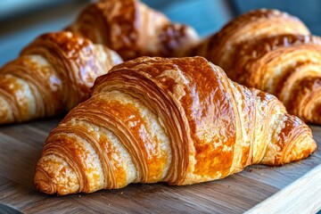 Fototapeta premium Realistic image of freshly baked croissants with golden, flaky layers
