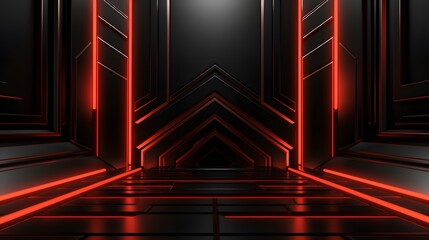 
3d rendering of black and red abstract geometric background. Scene for advertising, technology, showcase, banner, game, sport, cosmetic, business, metaverse. Sci-Fi Illustration. Product display