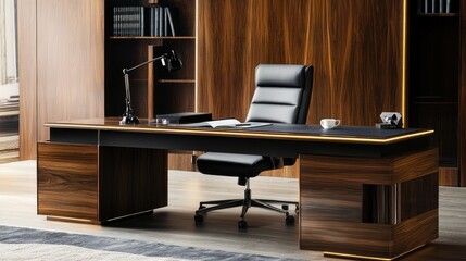 Modern office space with a stylish desk and decor