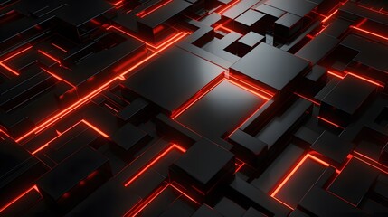 
3d rendering of black and red abstract geometric background. Scene for advertising, technology, showcase, banner, game, sport, cosmetic, business, metaverse. Sci-Fi Illustration. Product display