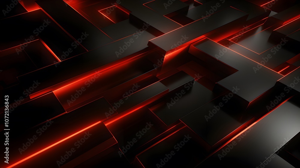 Poster 3d rendering of black and red abstract geometric background. scene for advertising, technology, show