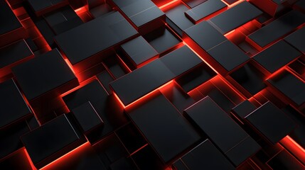 
3d rendering of black and red abstract geometric background. Scene for advertising, technology, showcase, banner, game, sport, cosmetic, business, metaverse. Sci-Fi Illustration. Product display