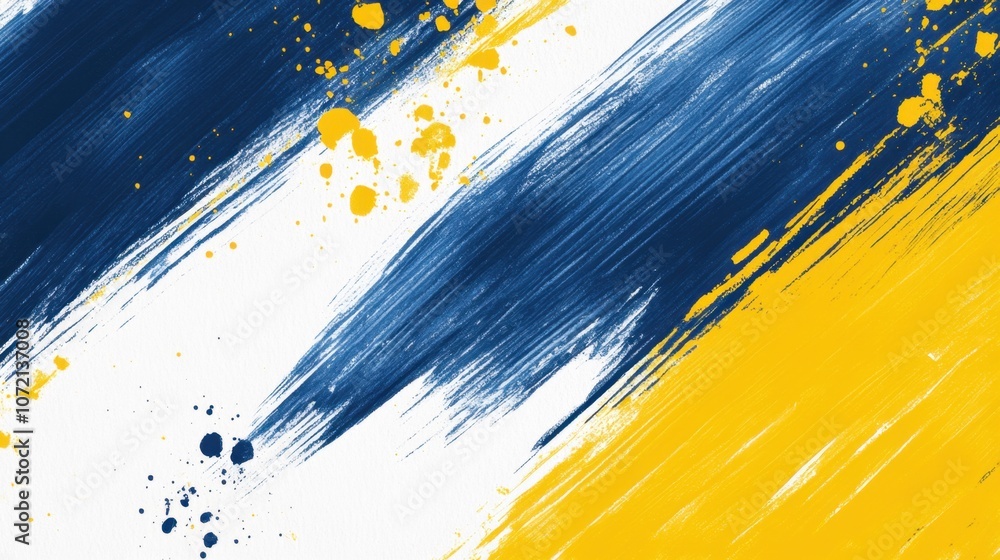 Poster dynamic brush strokes in blue and yellow creating a modern abstract background with energetic splash