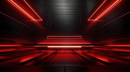 
3d rendering of black and red abstract geometric background. Scene for advertising, technology, showcase, banner, game, sport, cosmetic, business, metaverse. Sci-Fi Illustration. Product display