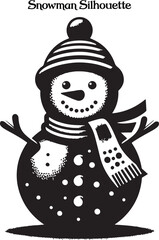 A simple outline of a snowman with stacked circles, hat, and scarf, perfect for winter decor