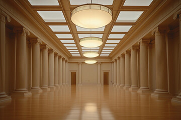 Naklejka premium Elegant hall with columns and modern lighting in a historic building