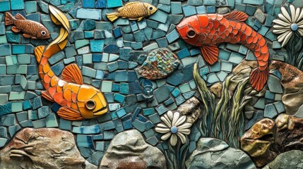 Mosaic of Colorful Fish in Underwater Scene