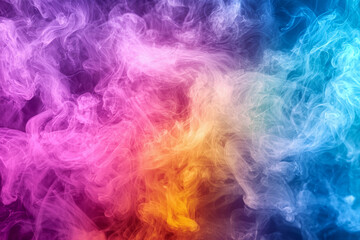 Colorful smoke swirling in vibrant hues of purple and blue