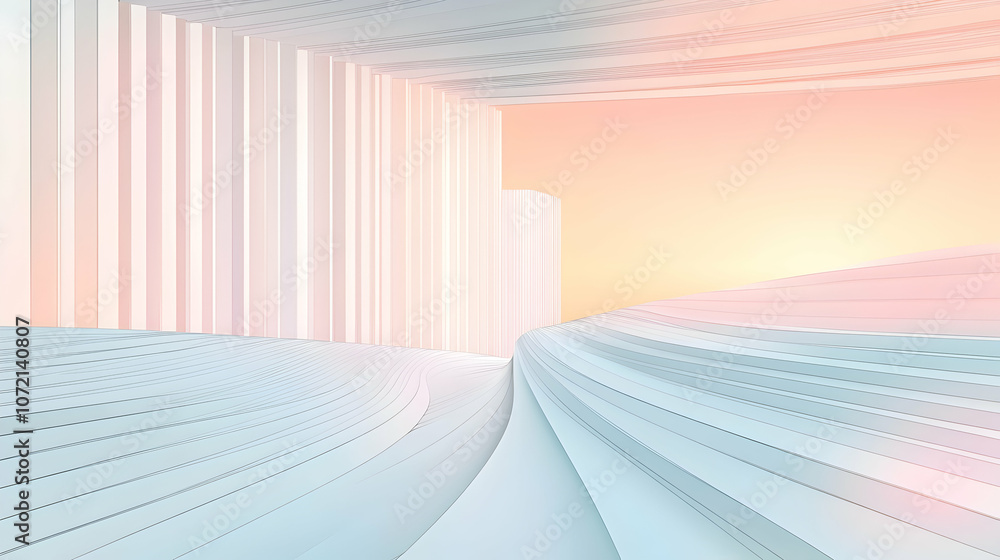 Poster abstract minimalist 3d rendering with soft pastel colors and geometric shapes.