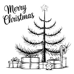 christmas tree with gifts icon, tree, gift.