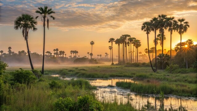 Serene Sunset Over Chaco National Park in Paraguay Showcasing Vibrant Colors of Nature's Beauty
